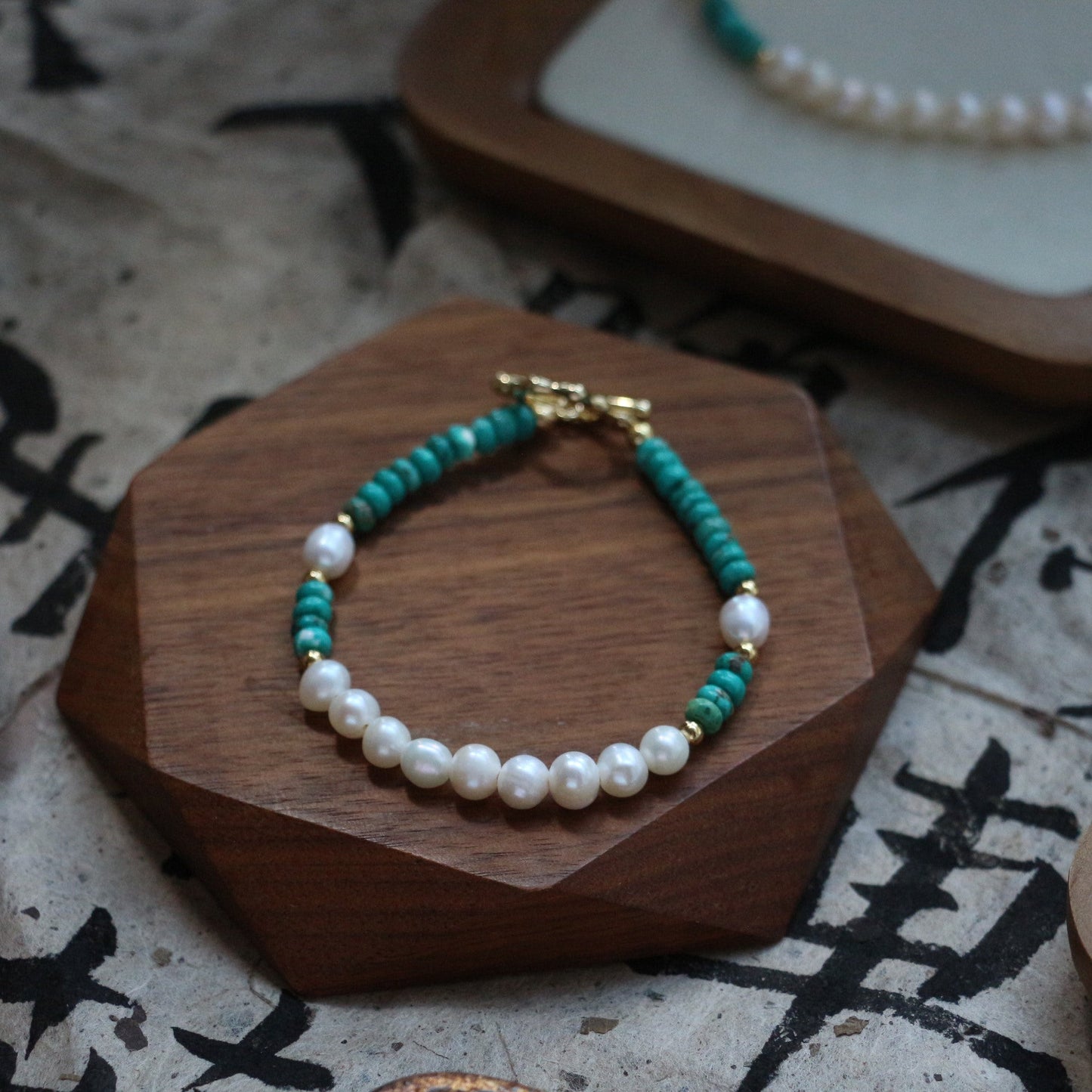 Jekira Turquoise & Petal Baroque Pearl Beaded Necklace and Bracelet Set