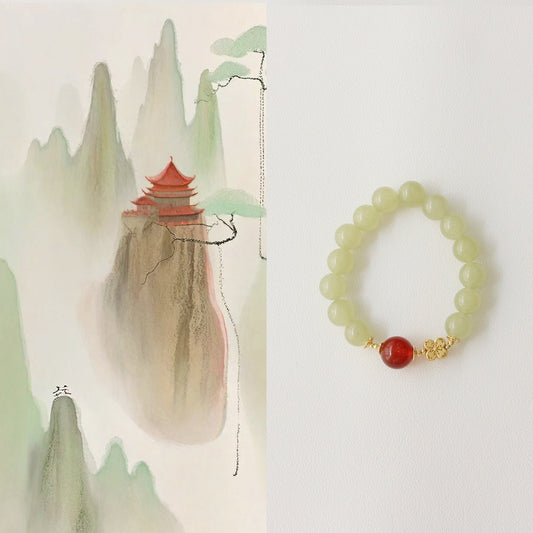 Jekira Green Gemstone & Red Agate Bracelet Duo – 15cm & 16cm Hand Sizes, 18K Gold Plated