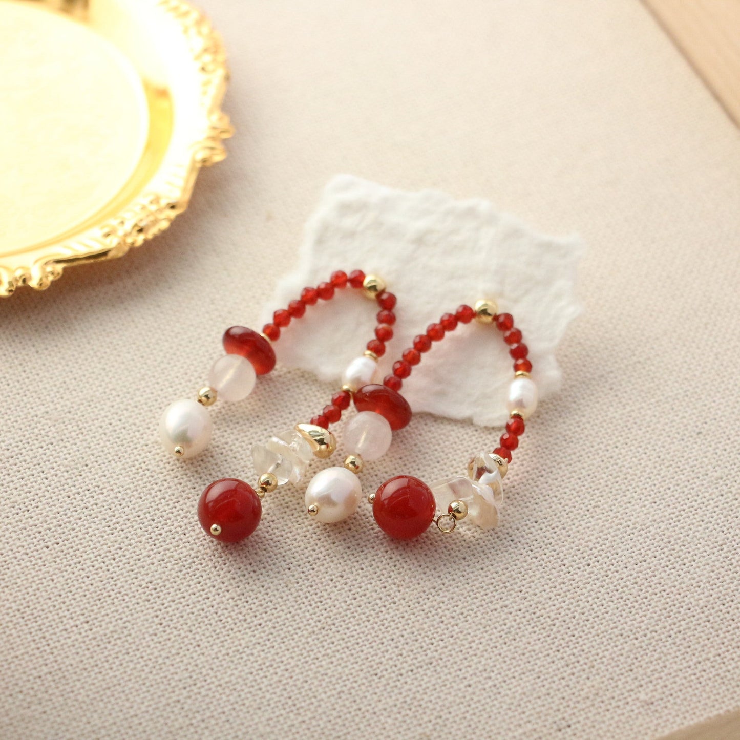 JEKIRA Baroque Pearl & Red Agate Stud Earrings