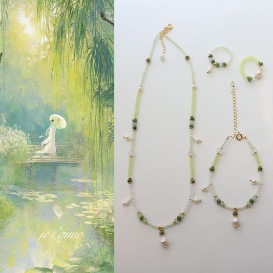Jekira Baroque Pearl & Green Gemstone Jewelry Set