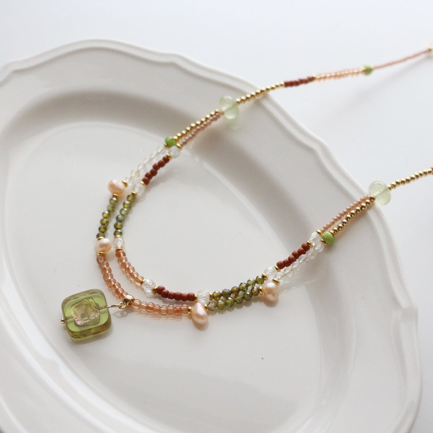 JEKIRA Luxe Double-Layer Gemstone Necklace – Baroque Pearls & Czech Beads
