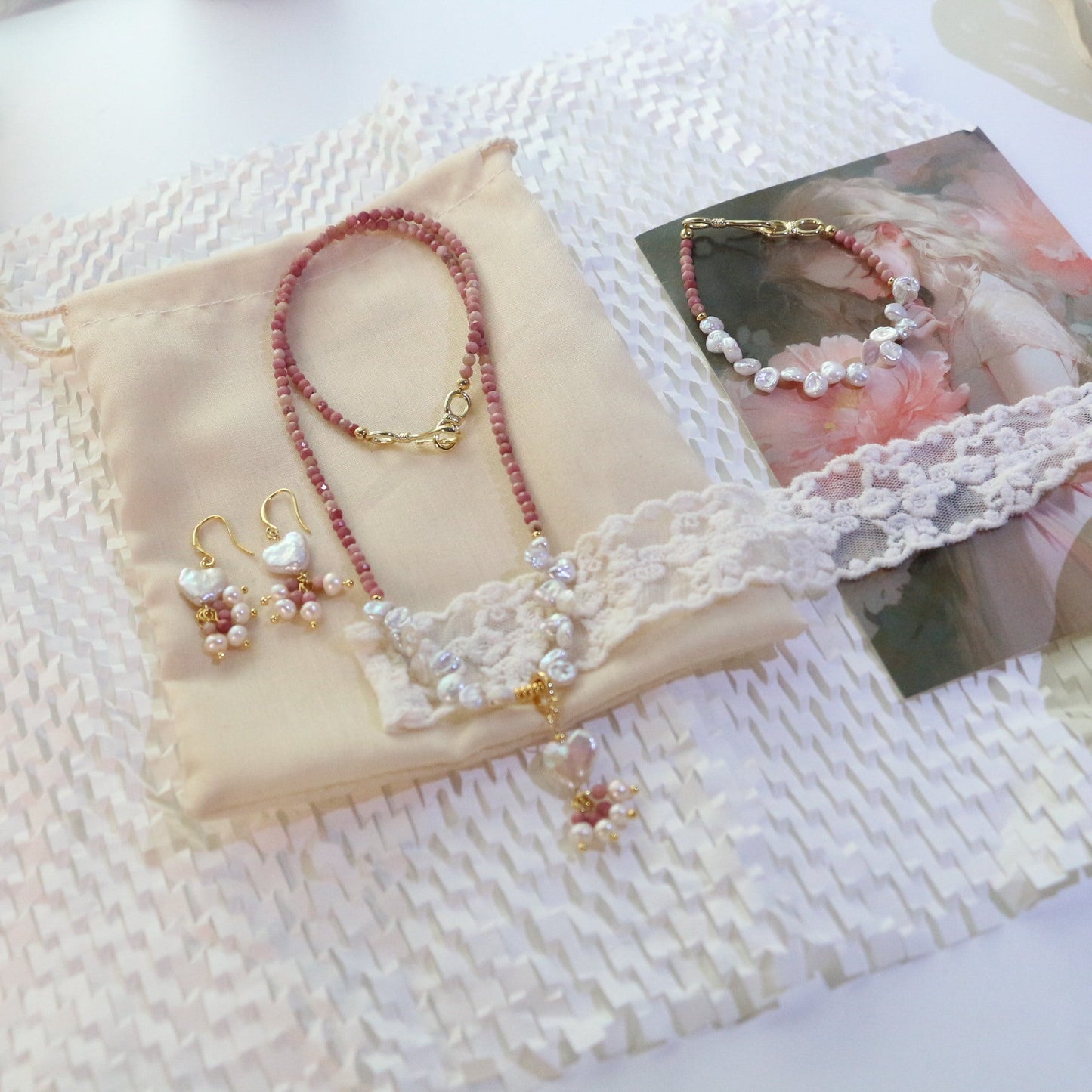 JEKIRA Natural Rhodonite Baroque Pearl Jewelry Set