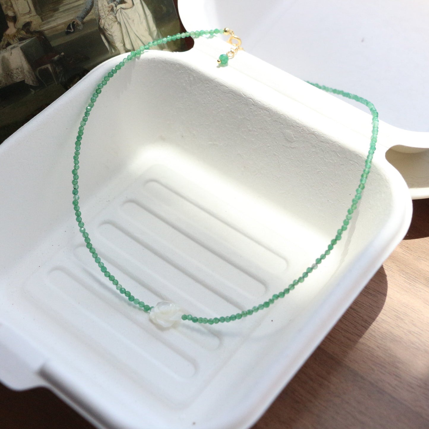 Jekira 3D Shell Rose & Green Agate Jewelry Set