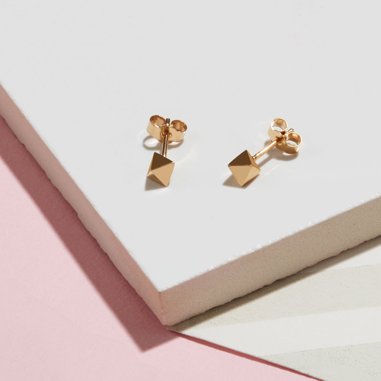 Octahedron Stud Earrings - Gold