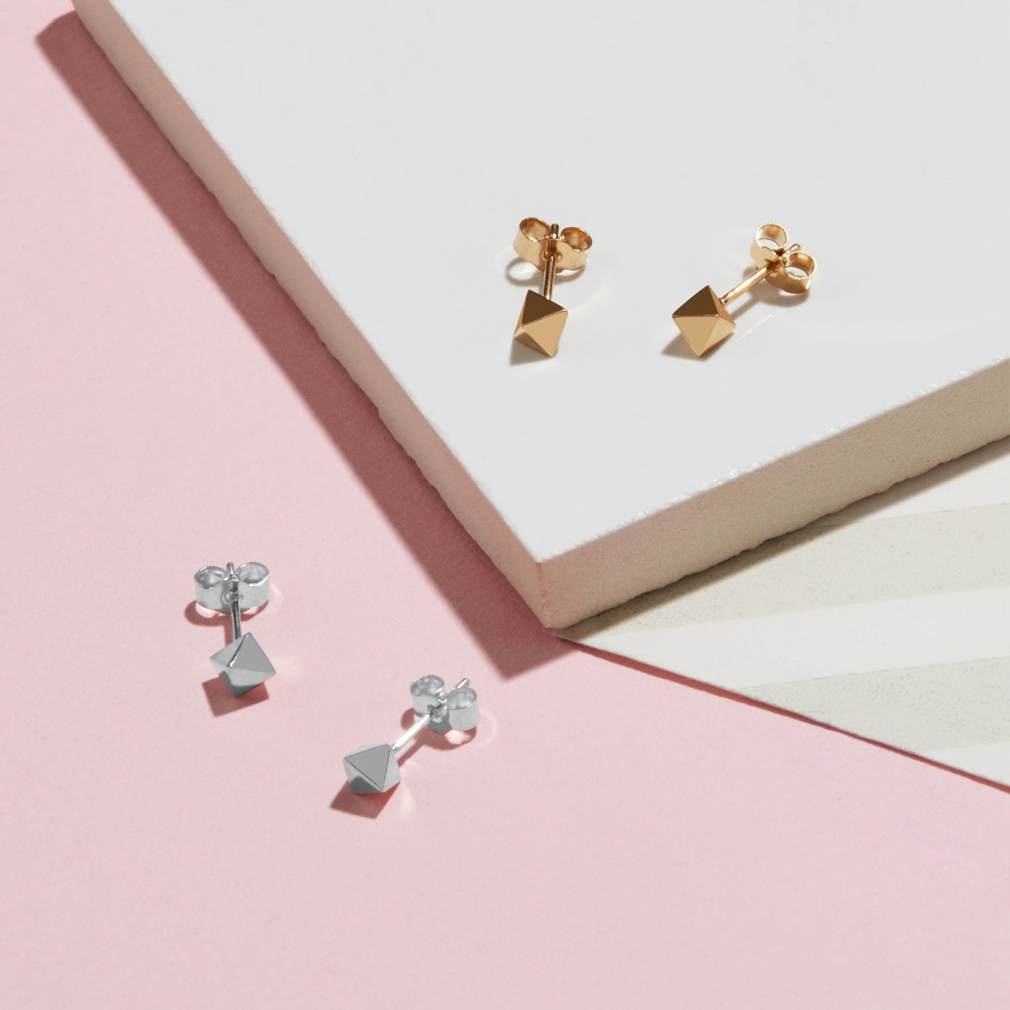 Octahedron Stud Earrings - Gold
