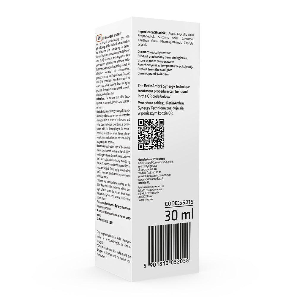 Apis Retin-Ambre Synergy Glycolic & Succinic Acid Peel – 15% Glycolic & 2% Succinic | 30ml | Apis Professional Exfoliation