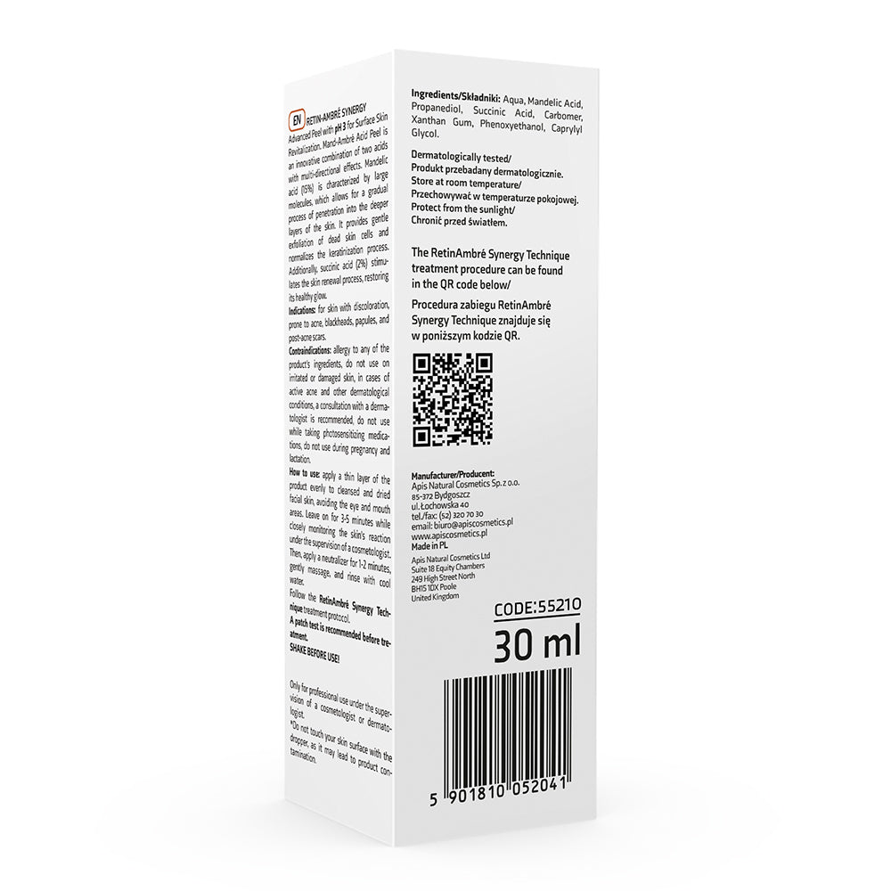 Apis Retin-Ambre Synergy Mandelic & Succinic Acid Peel – 15% Mandelic Acid | 2% Succinic Acid | 30ml | Brightening & Exfoliating Treatment