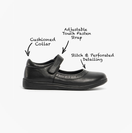 Roamers ELSA Girls Leather Touch Fasten Mary Jane Shoes Black