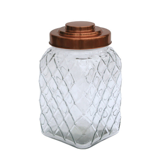 Copper Lidded Square Glass Jar - 10.5 Inch Med-0