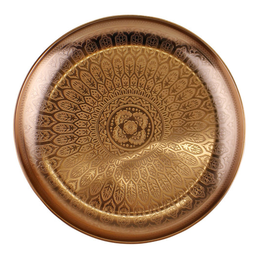 Decorative Copper Metal Tray With Etched Design-0