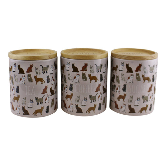 Ceramic Cat Design Tea,Coffee & Sugar Canisters-0