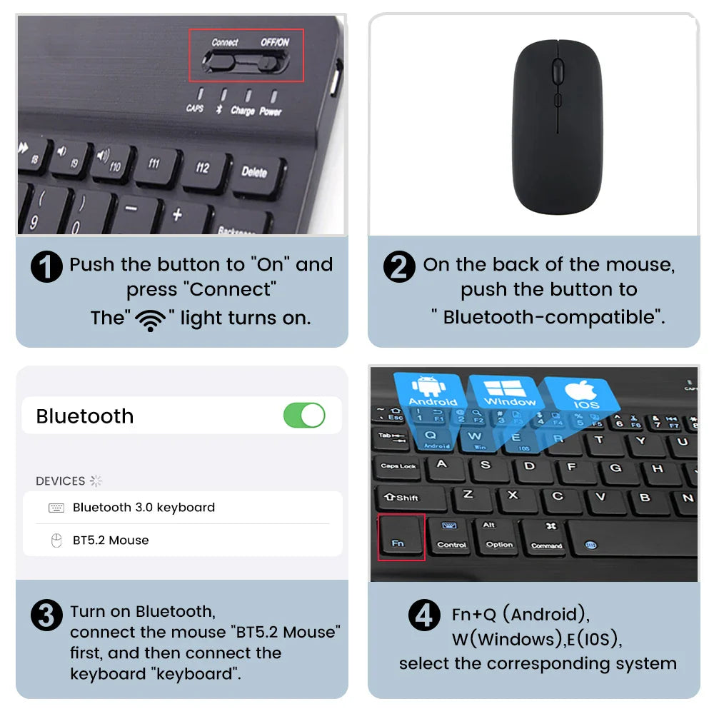 Bluetooth Wireless Keyboard Mouse For IOS/Android/Windows/iPad Air Mini Pro