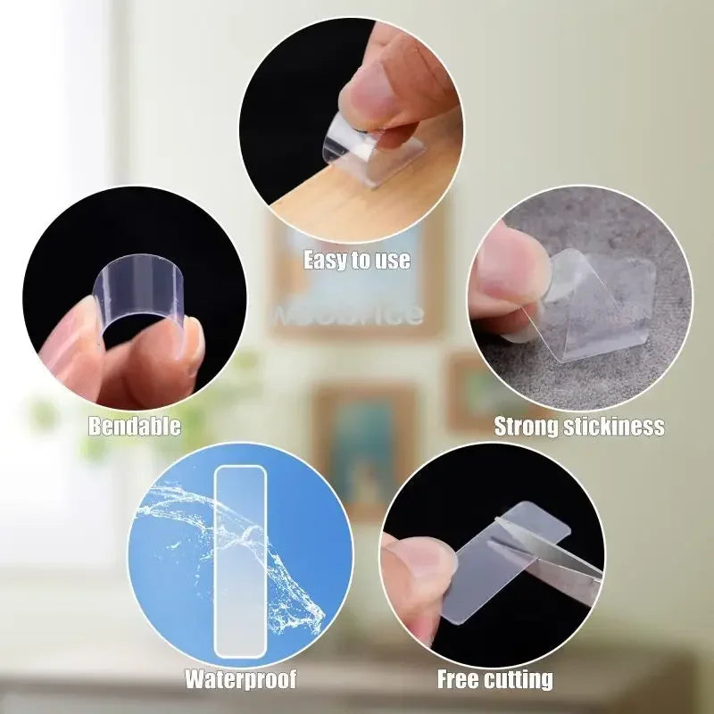 300Pcs Double Sided Adhesive Tape Nano Reusable Super Strong Transparent Wall Stickers WaterProof Widely Used Wall Mount Sticker