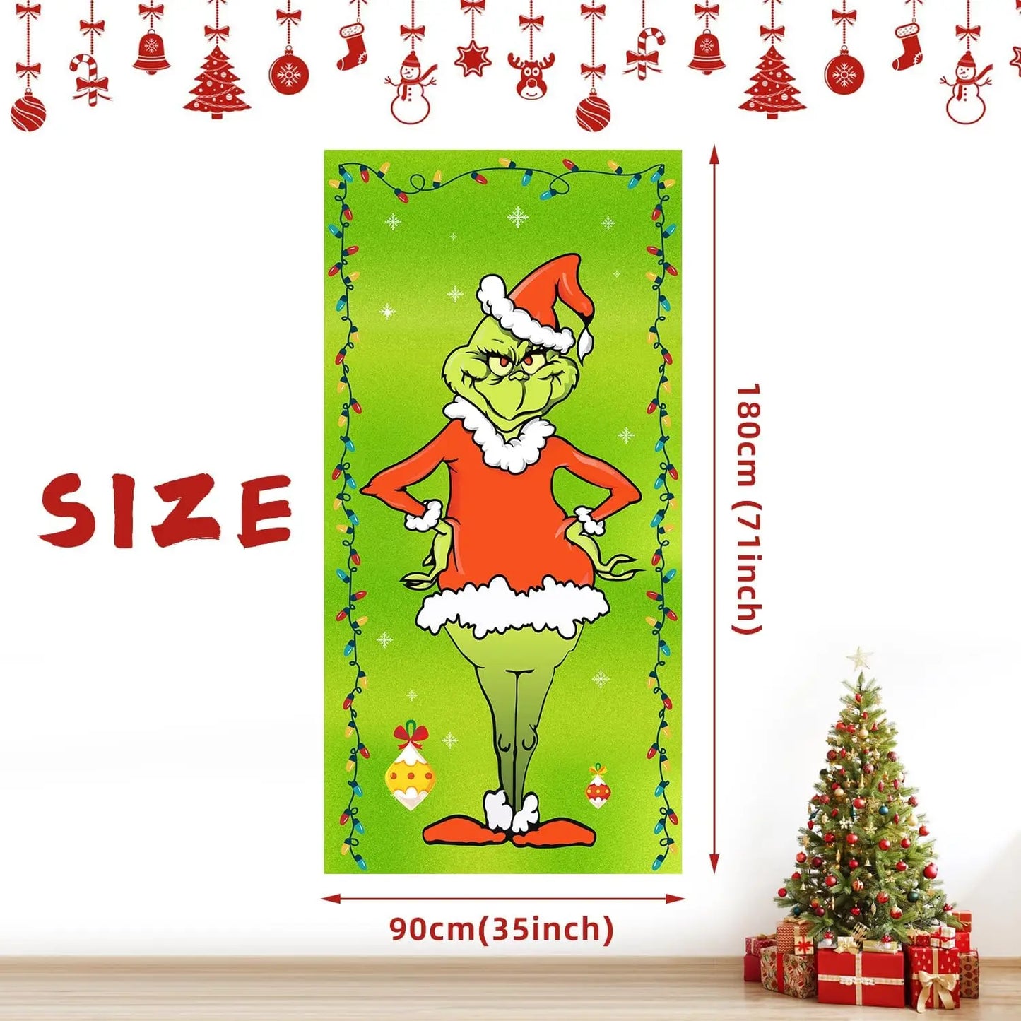 Christmas door banner, Christmas door hanging, Christmas decoration outdoor, Christmas background door hanging (green Grinch)