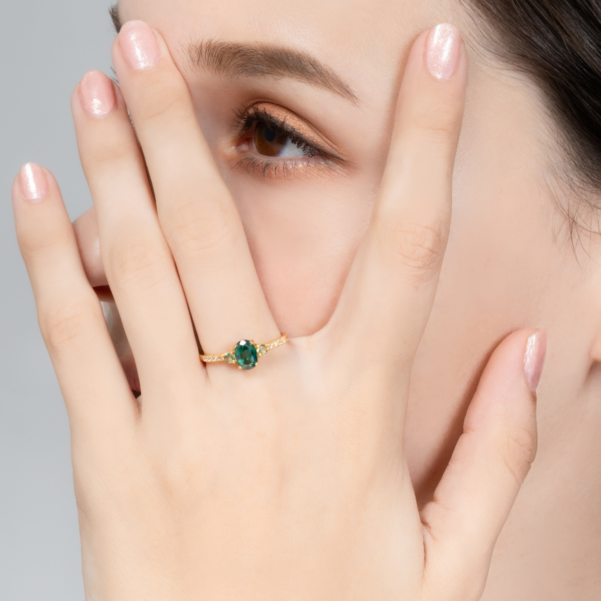 Green Topaz and Green Tourmaline Ring in 18k Gold Vermeil