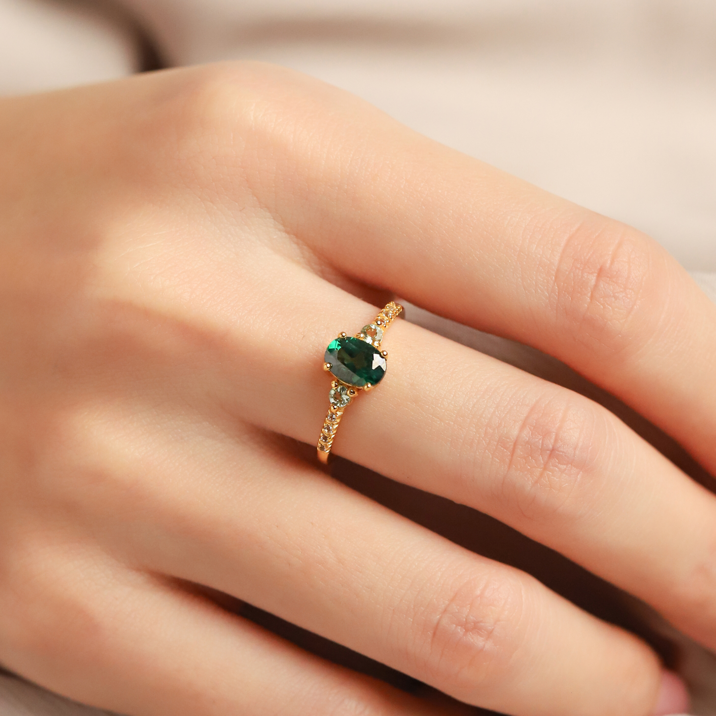 Green Topaz and Green Tourmaline Ring in 18k Gold Vermeil