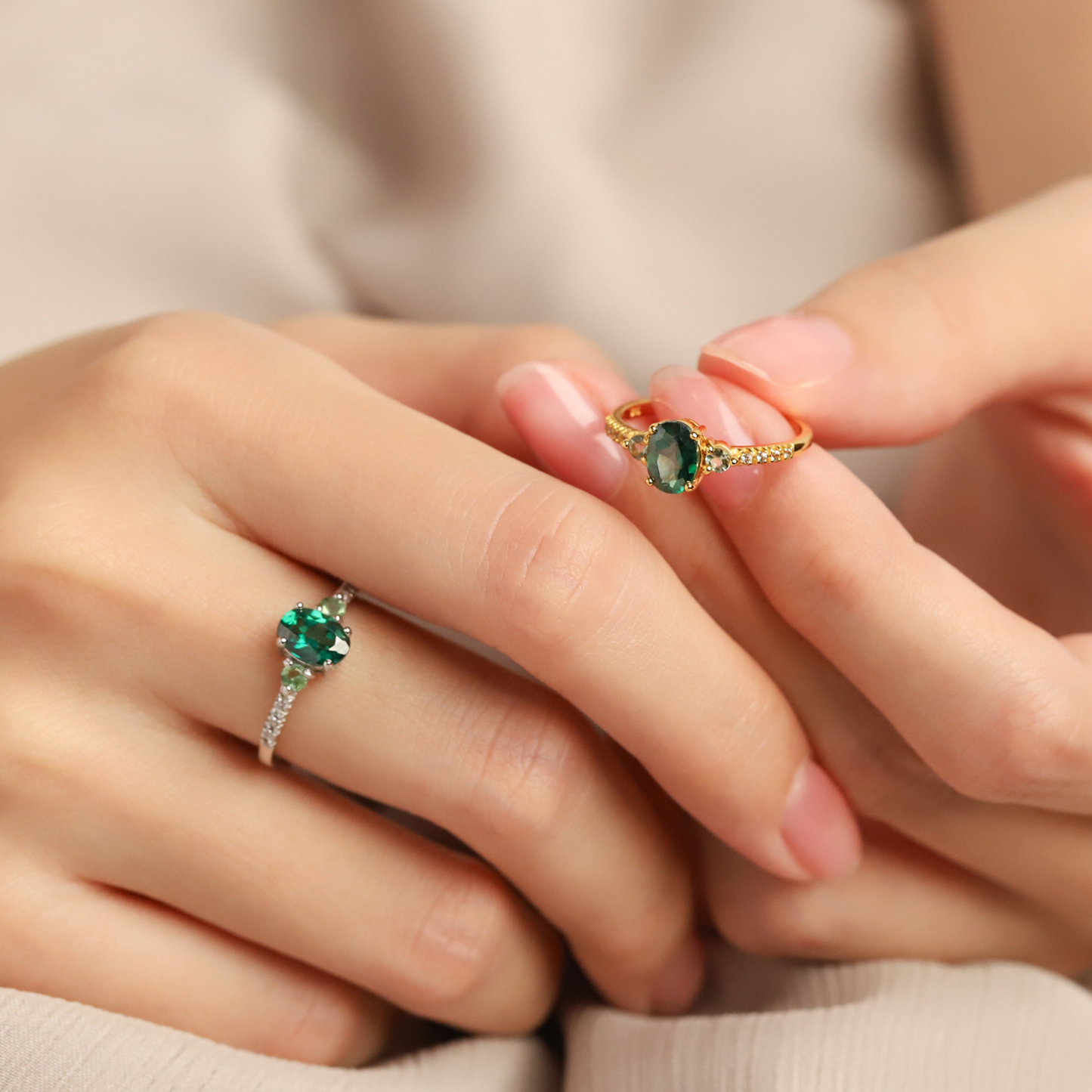 Green Topaz and Green Tourmaline Ring in 18k Gold Vermeil