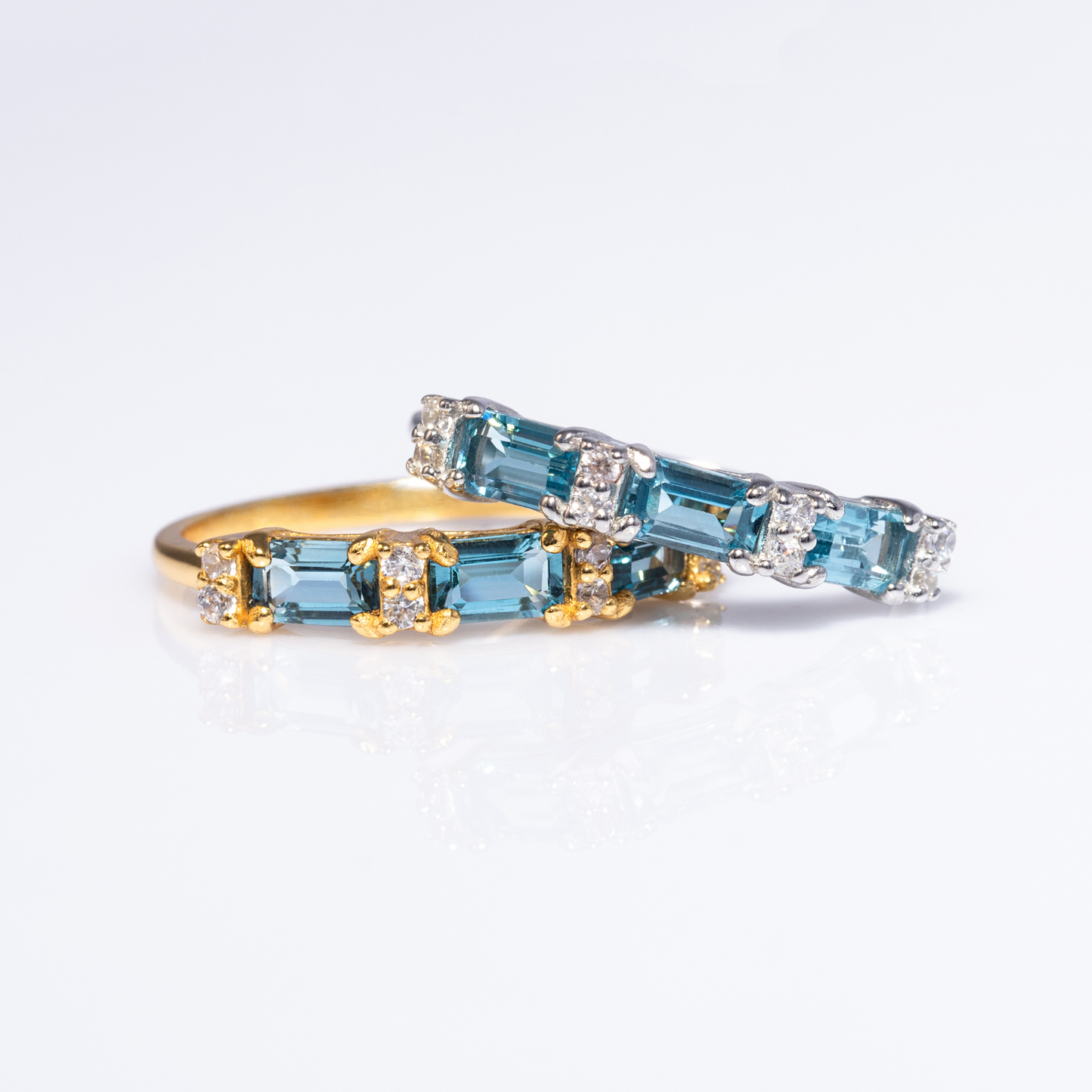 London Blue Topaz Emerald Cut Eternity Ring in 18k Gold Vermeil