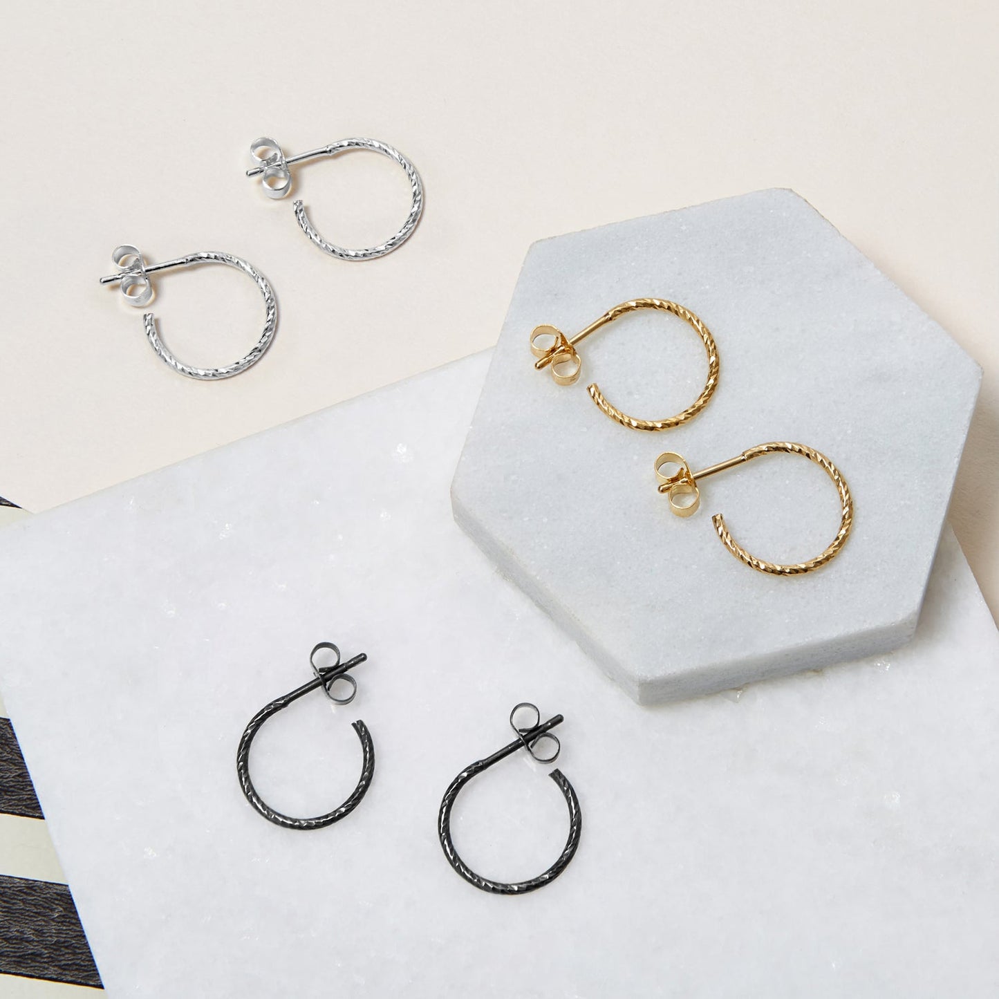 Mini Faceted Hoop Stud Earrings - Gold