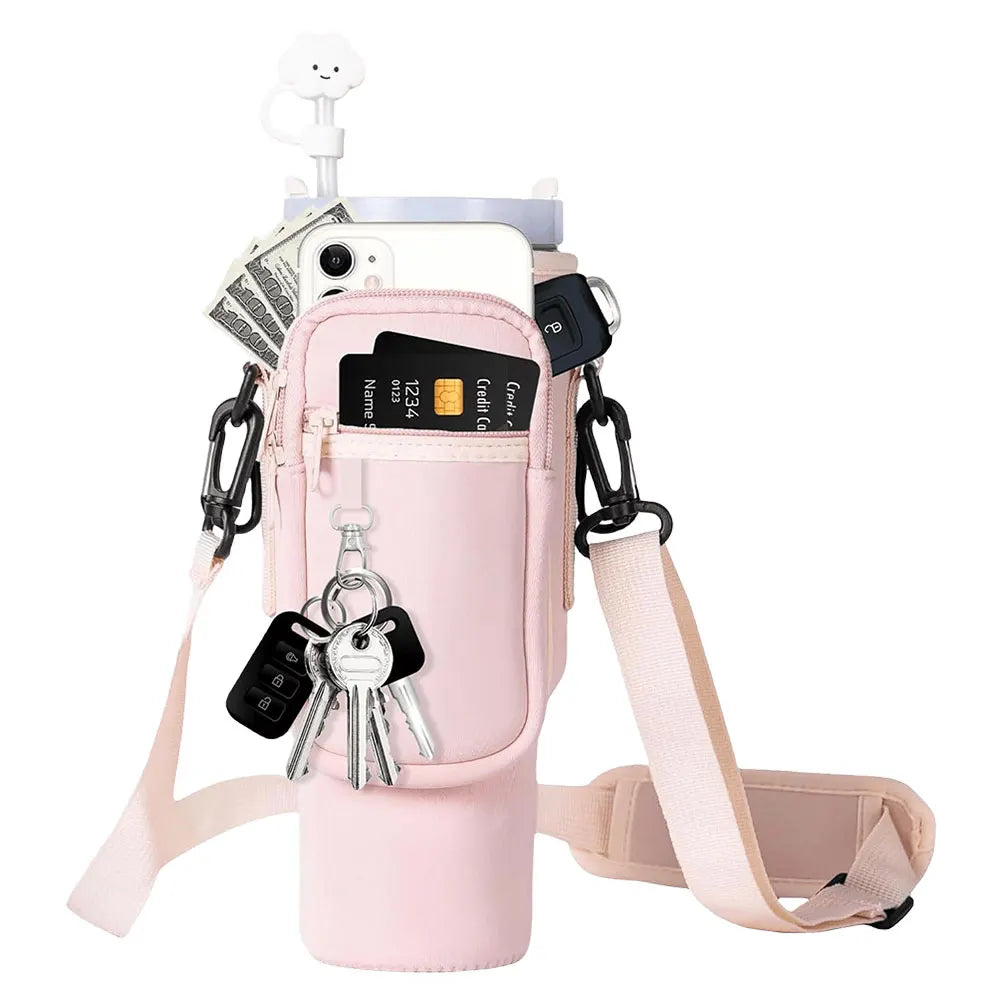 40oz Neoprene Water Bottle Carrier Bag For Stanley Quencher Cup Sleeve with Adjustable Shoulder Strap Water Bottle Holder Pouch