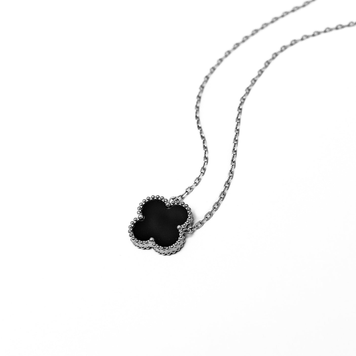 Silver Single Clover Necklace (Black)
