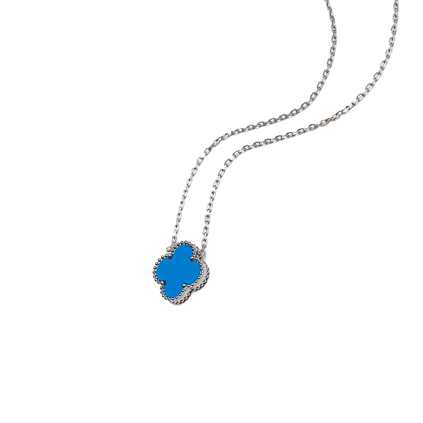 Silver Single Clover Necklace (Blue)