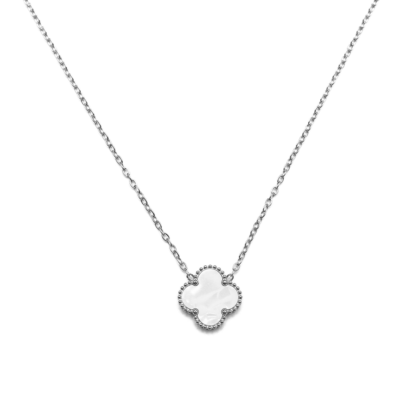 Silver Single Clover Necklace (White)