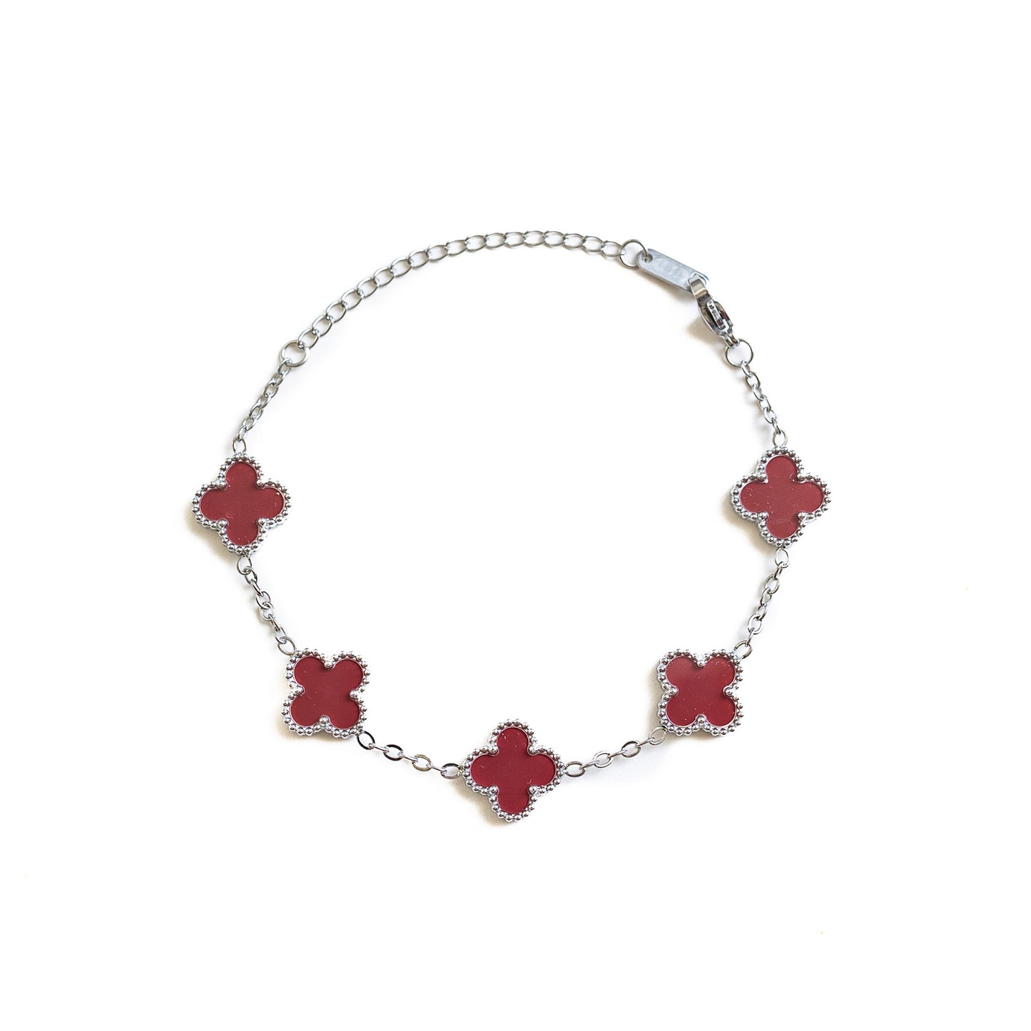 Silver Clover Bracelet (Wine)