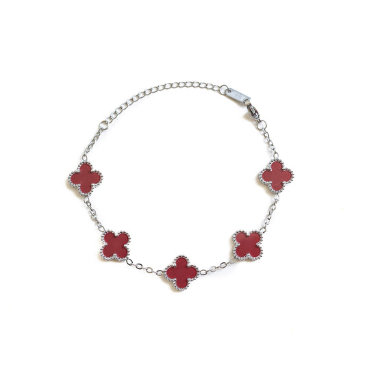 Silver Clover Bracelet (Wine)