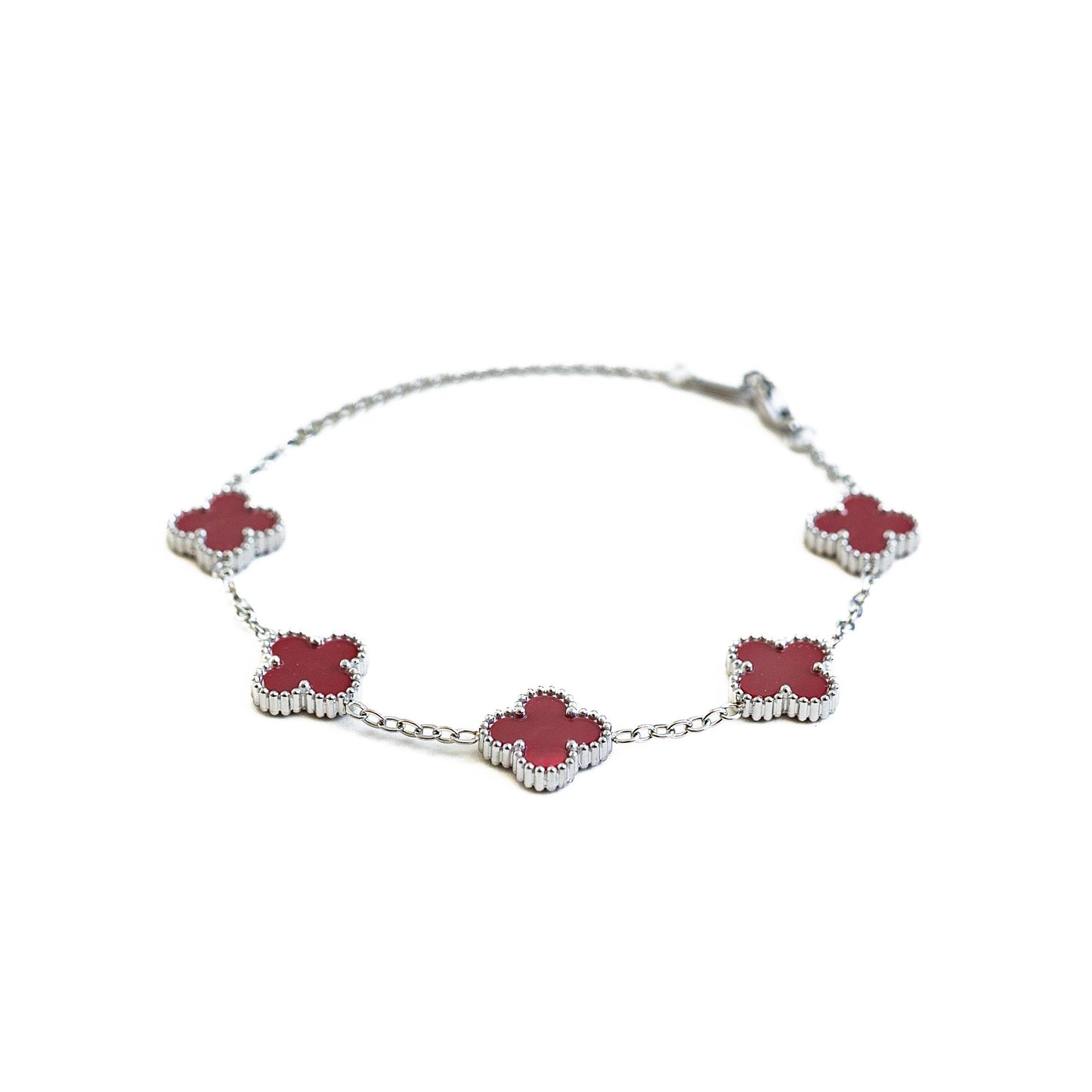 Silver Clover Bracelet (Wine)
