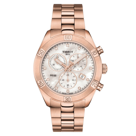 Tissot Ladies Watch Pr 100 Sport Chronograph 36mm White Rose Gold T1019103311600