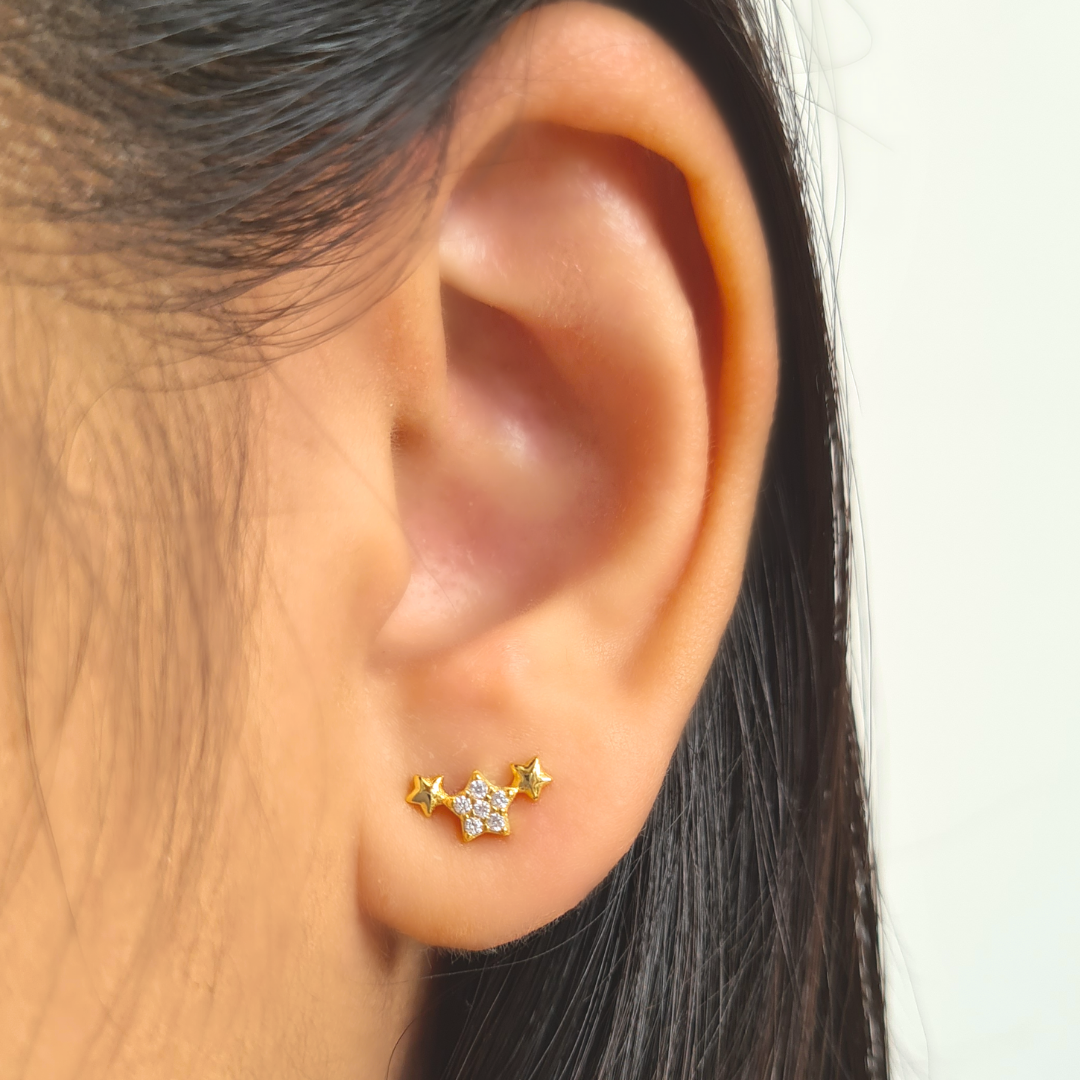 Trio of Stars Earrings in Gold