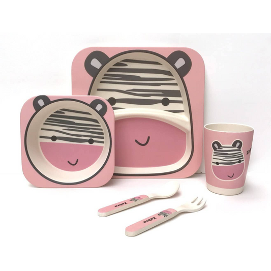 Zebra Bamboo Kids Dinner Set – 5 Piece Eco-Friendly Tableware