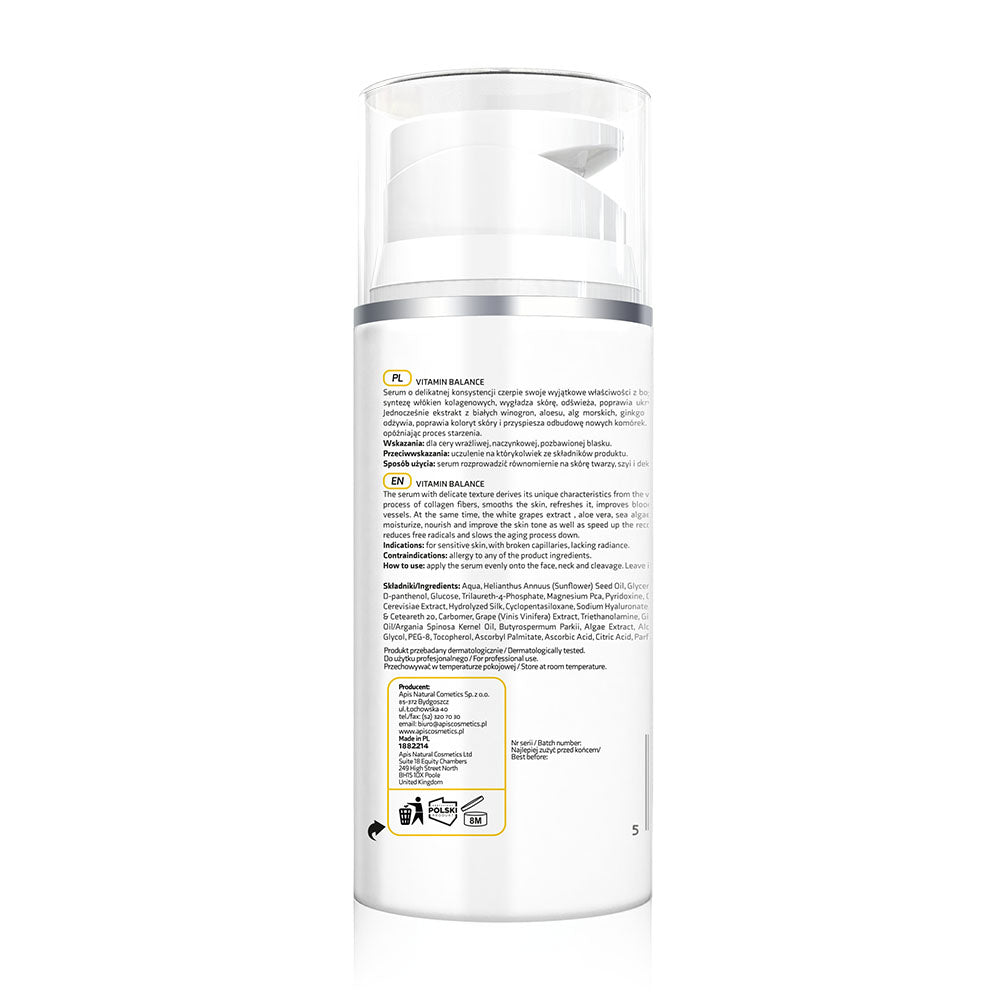 Apis VITAMIN BALANCE Vitamin C & White Grape Serum - Revitalises and hydrates dull, tired skin | 100ml