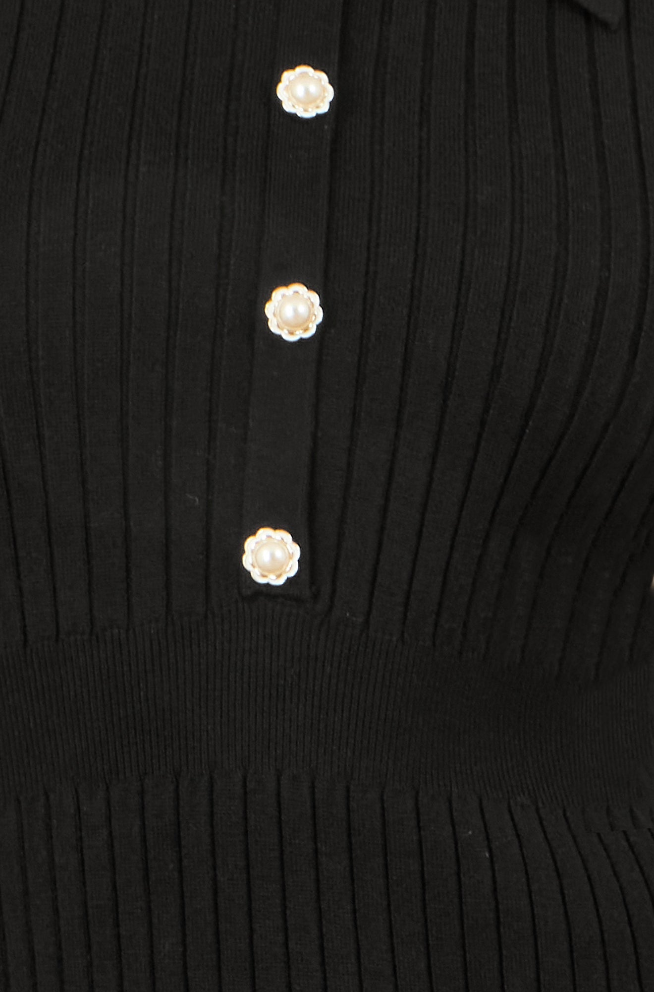 Yumi Black Fitted Rib Knitted Midi Dress With Daisy Buttons