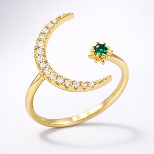 Zira Star and Moon Birthstone Ring | 18K Gold Plated