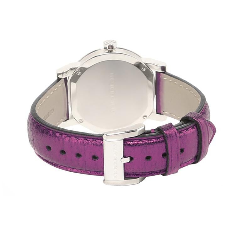 Ladies Purple Leather Strap Silver Dial Burberry Watch Bu9122