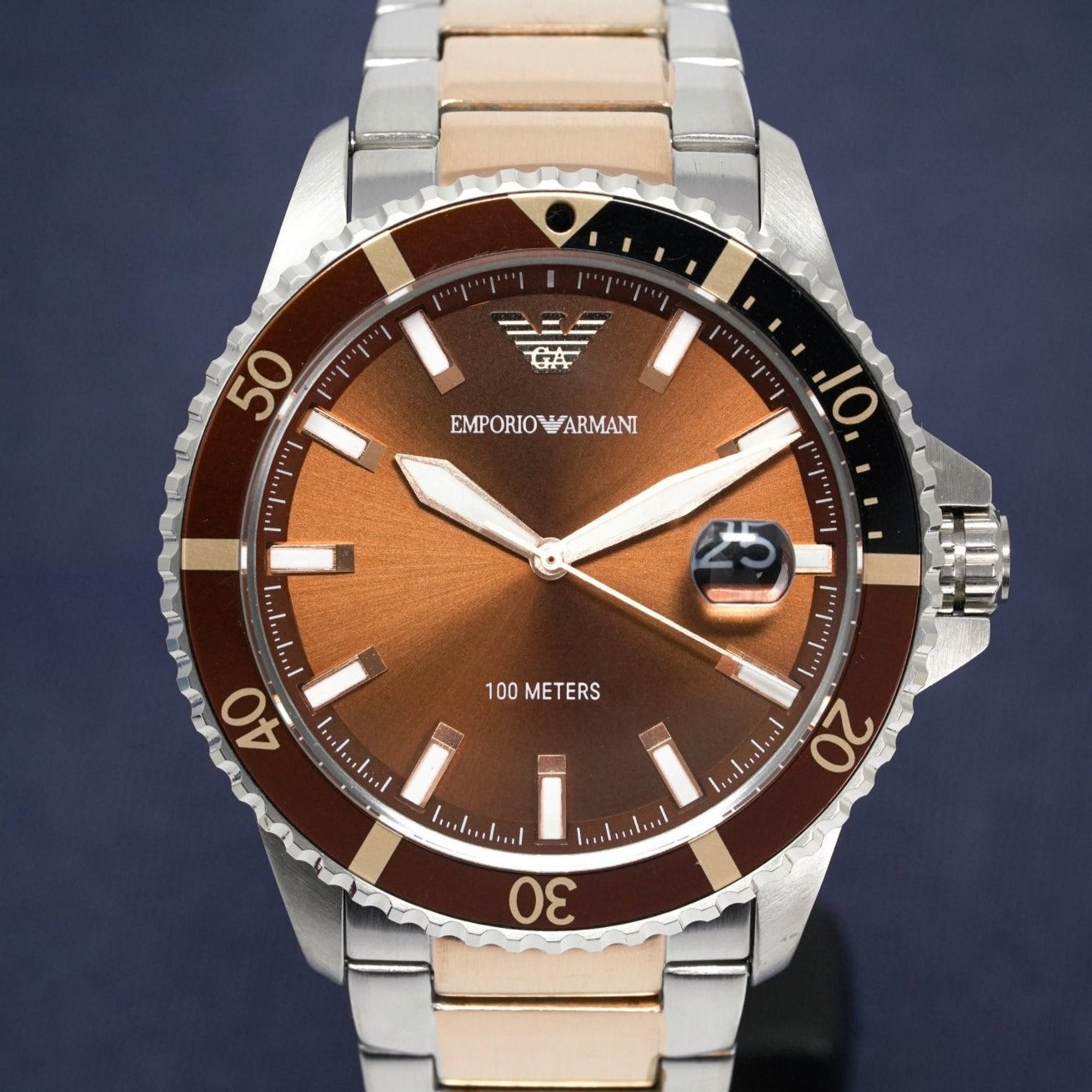 Emporio Armani Ar11340 Men S Diver Two Tone Rose Gold Watch