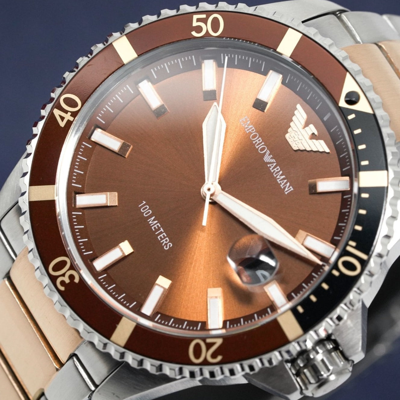 Emporio Armani Ar11340 Men S Diver Two Tone Rose Gold Watch