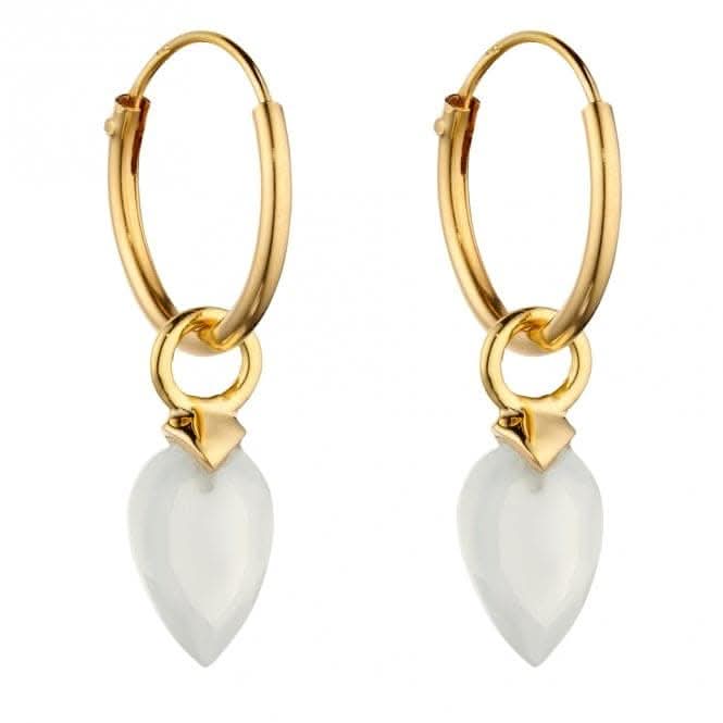 April Yellow Gold Plated Birthstone  Chalcedony Stone Hoop Charm Earring Y2664
