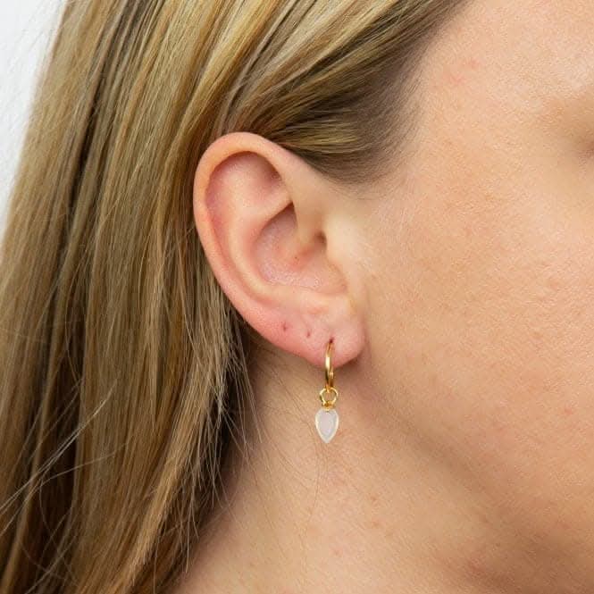 April Yellow Gold Plated Birthstone  Chalcedony Stone Hoop Charm Earring Y2664