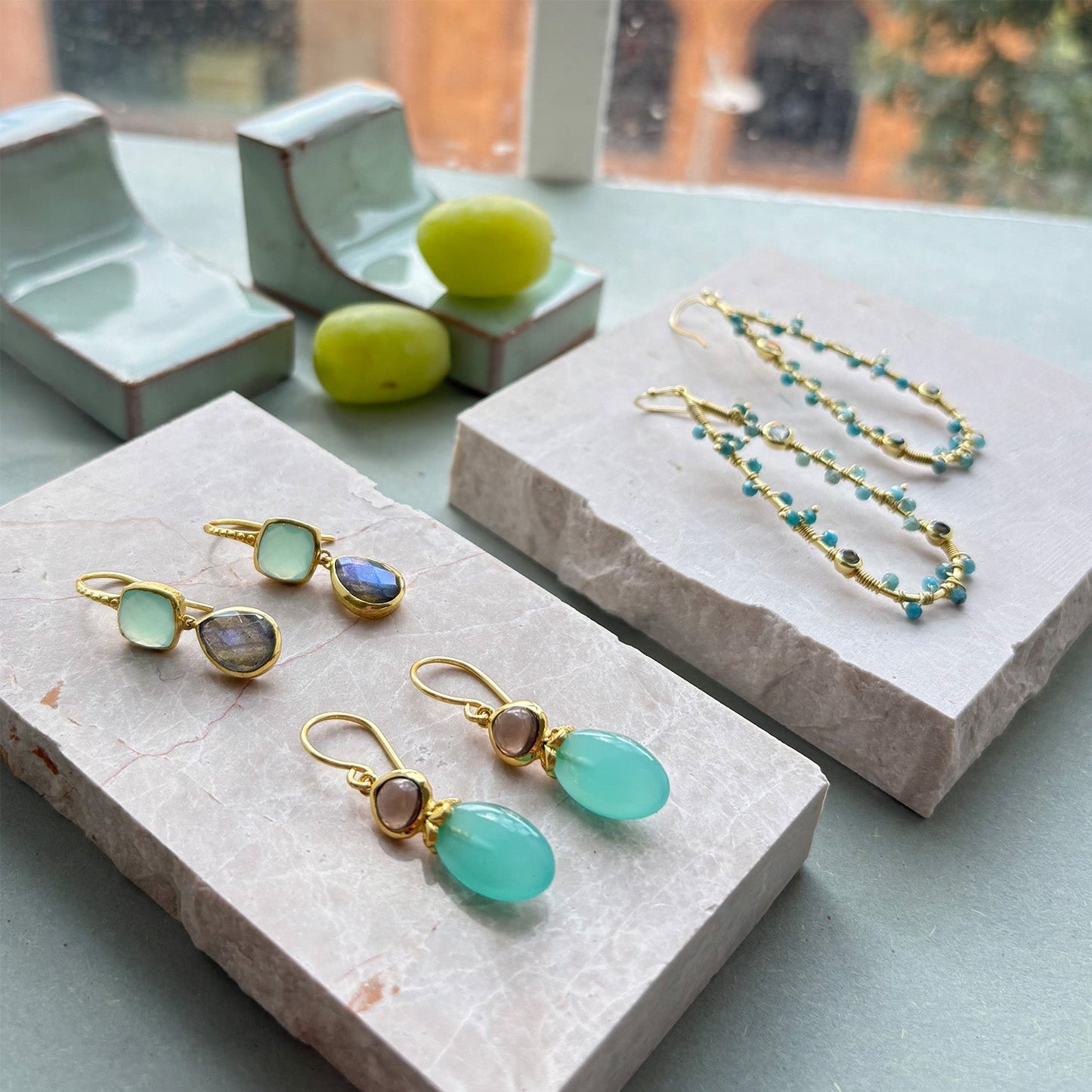 Charis Double Gemstone Earrings Pariba Onyx & Labradorite