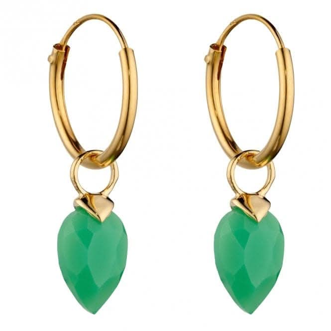 August Yellow Gold Plated Birthstone  Chalcedony Stone Hoop Charm Earring Y2668