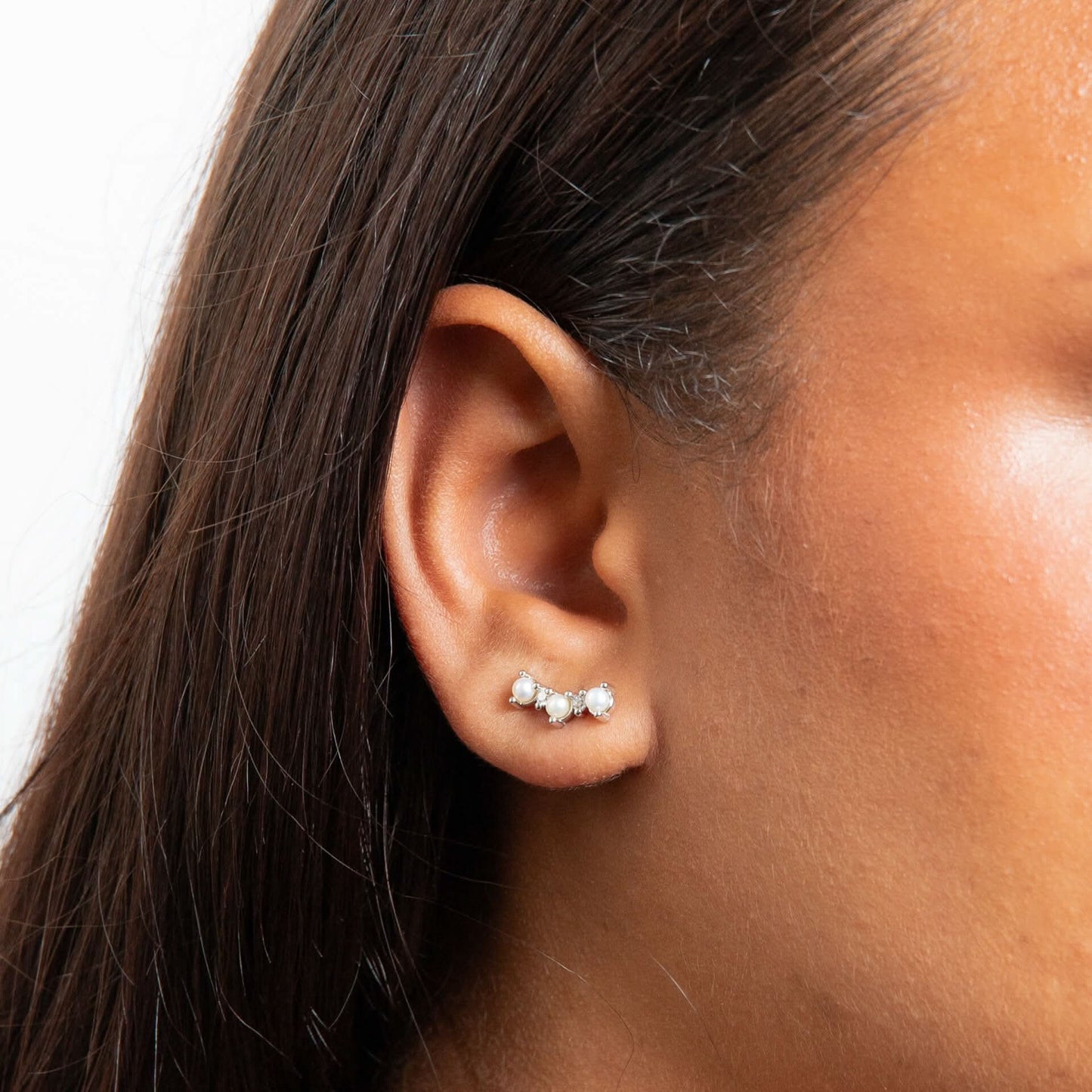 Beginnings Sterling Silver Zirconia White Freshwater Pearl White Earrings E6498W