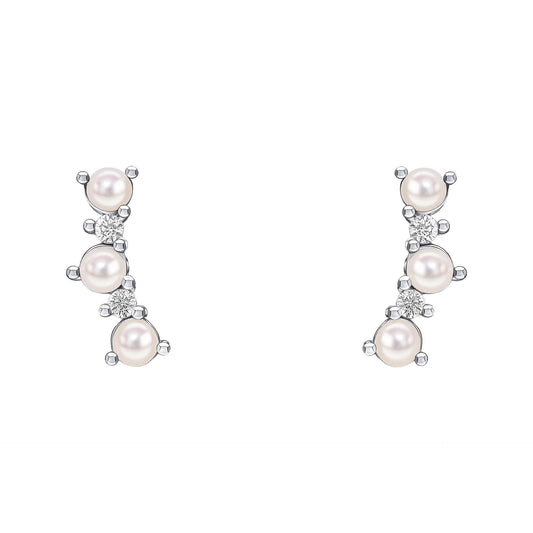 Beginnings Sterling Silver Zirconia White Freshwater Pearl White Earrings E6498W
