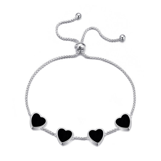Black Onyx Gemstone Multi Heart Friendship Bracelet