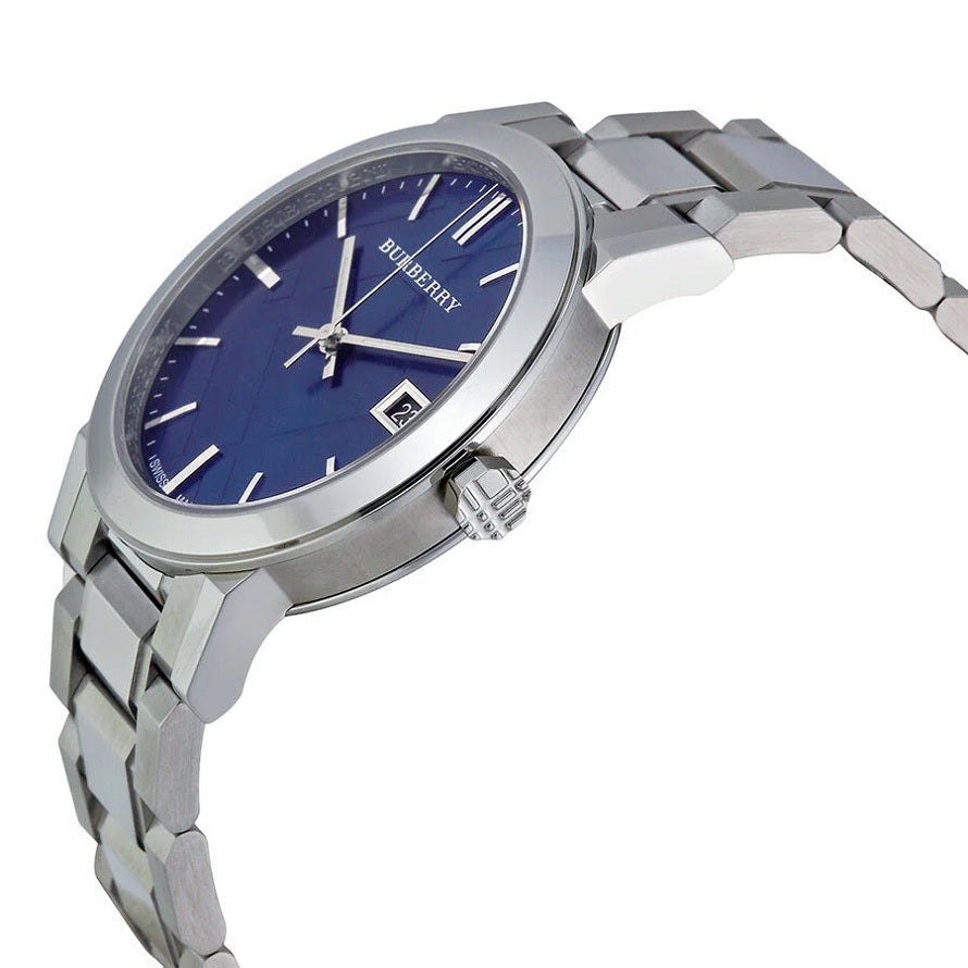 Burberry Unisex Watch Stainless Steel Silver Strap With Blue Dial BU9031 The City