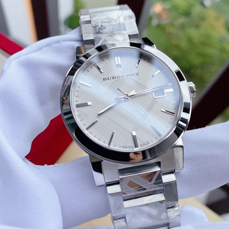 Burberry Unisex Watch Stainless Steel Silver Strap With Silver Dial BU9037 The City Collection
