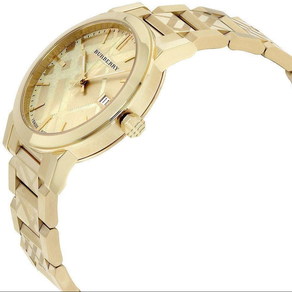 Burberry Unisex Watch Stainless Steel Gold Strap With Gold Dial BU9038 The City