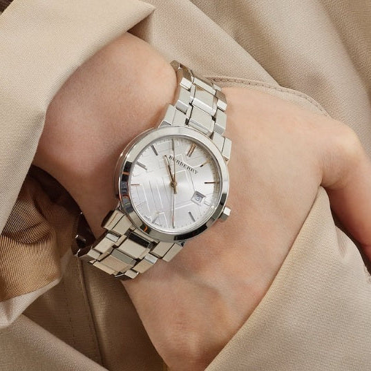 Burberry Women's Watch Stainless Steel Silver Strap With Silver Dial BU9100 The City
